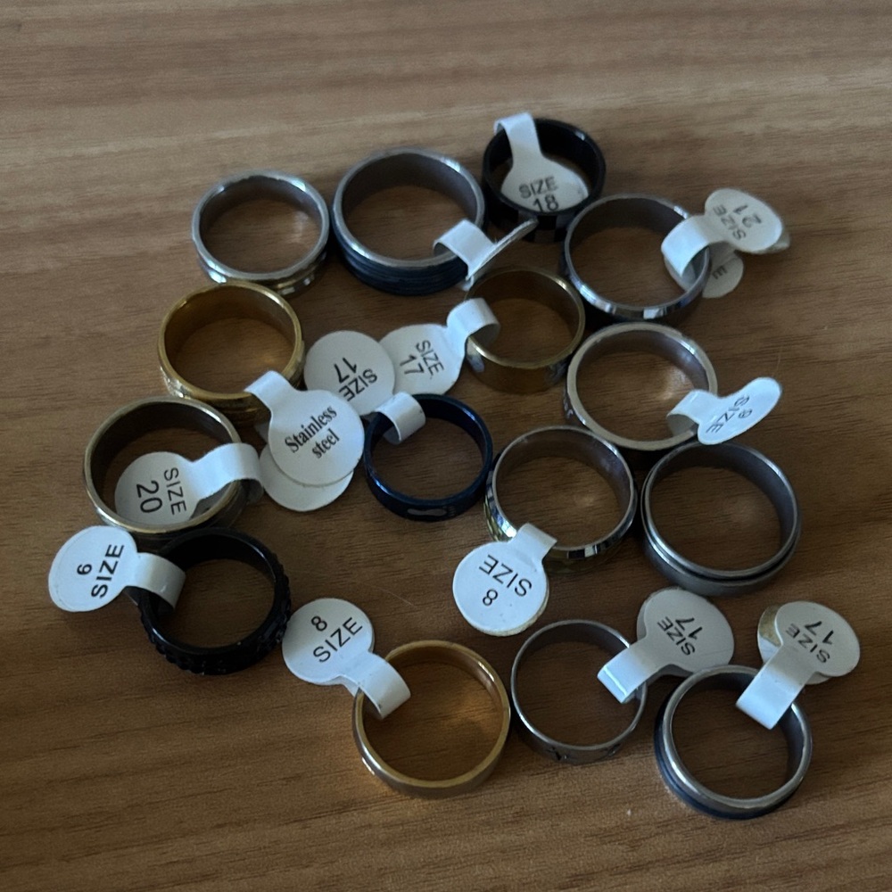 15 piece Bundle Stainless Steel Ring Set in Gold, Silver, and Black